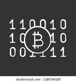 Binary code chalk icon. Cryptocurrency mining. Digital money. Computing. Bitcoin on binary code. Isolated vector chalkboard illustration