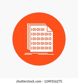 Binary, code, coding, data, document White Glyph Icon in Circle. Vector Button illustration
