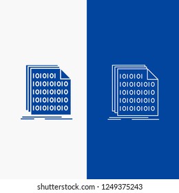 Binary, code, coding, data, document Line and Glyph web Button in Blue color Vertical Banner for UI and UX, website or mobile application