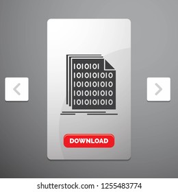 Binary, code, coding, data, document Glyph Icon in Carousal Pagination Slider Design & Red Download Button