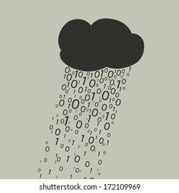 Binary code concept. Cloud computing and binary rain.