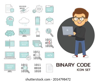 Binary code concept flat icons