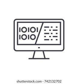 binary code, data encryption linear icon, sign, symbol, vector on isolated background