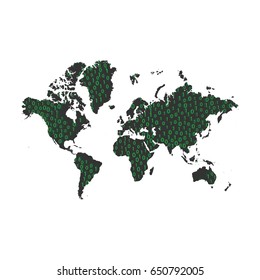 Binary Code Data on World Map
