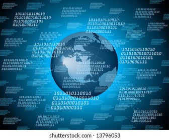 binary code with a earth globe background