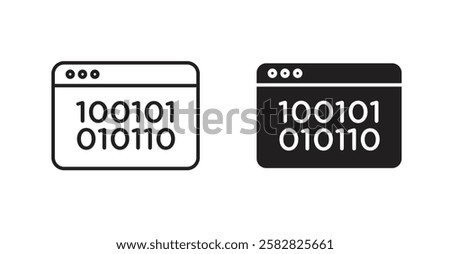 Binary code filled and outlined icons vectors on white background