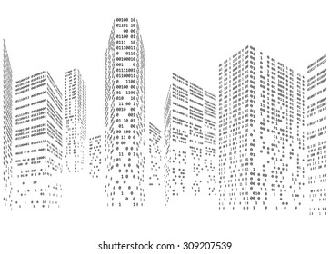 Binary code in form of futuristic city skyline vector illustration