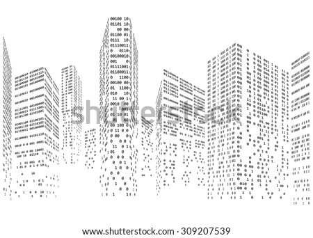 Binary code in form of futuristic city skyline vector illustration