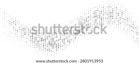 Binary code gradient wave on white. Ones and zeros in halftone gradation texture. Digital system language. Computer encoding abstract background. vector eps 10      
