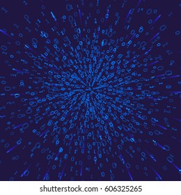 Binary code green and dark background digits on screen. Algorithm binary, data code, decryption and encoding, row matrix, vector illustration