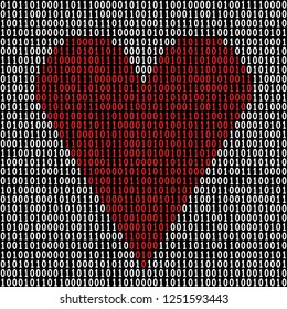 Binary code heart. Love technology. Modern love. Love code. Vector illustration.