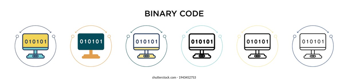 Binary code icon in filled, thin line, outline and stroke style. Vector illustration of two colored and black binary code vector icons designs can be used for mobile, ui, web