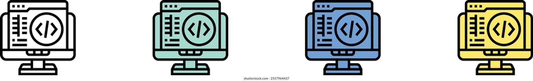 binary code icon. Outline, Green, Blue and Yellow Style Design Isolated On White Background