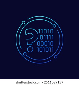 binary code icon with question mark, linear design