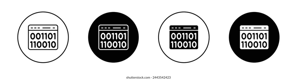Binary code icon set. computer software 01 binary data vector symbol.
