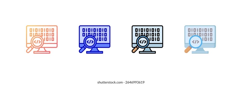 Binary Code Icon set multiple style collection