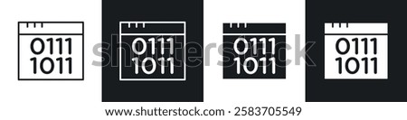 Binary code icons collection in black and white filled and line versions