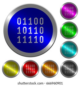 Binary code icons on round luminous coin-like color steel buttons