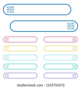 Binary code icons in rounded color menu buttons. Left and right side icon variations.