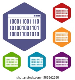 Binary code icons set rhombus in different colors isolated on white background