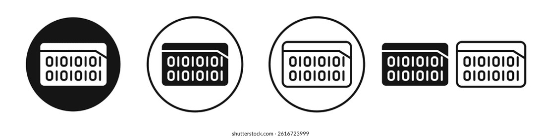 Binary code icons set in solid black and stroke line style