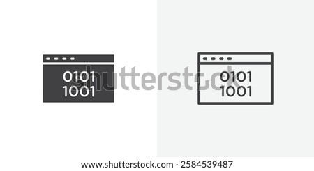 Binary code icons vectors illustrations in black fill and liner versions