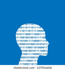 binary code inside human head, vector