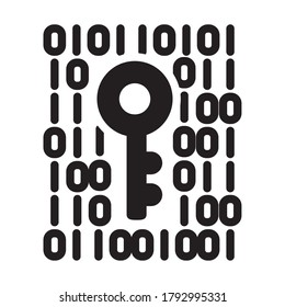 binary code with key icon over white background, silhouette style, vector illustration