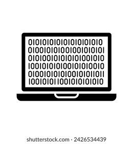 binary code in a laptop, coding and programming icon vector