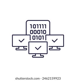 Binary code line icon with computers