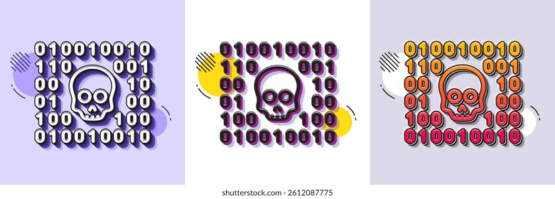 Binary code line icon. Halftone dotted pattern. Gradient icon with grain shadow. Cyber attack sign. Ransomware threat symbol. Line binary code icon. Various designs. Vector
