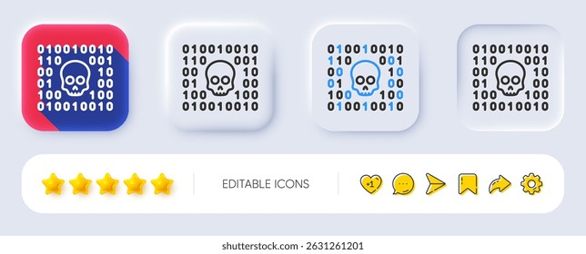 Binary code line icon. Neumorphic, Flat shadow, 3d buttons. Cyber attack sign. Ransomware threat symbol. Line binary code icon. Social media icons. Vector