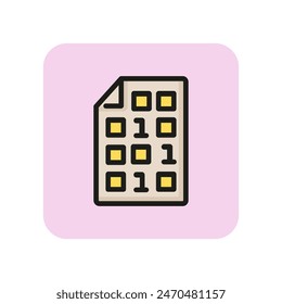 Binary code line icon. Sheet, paper, data, algorithm. Programming concept. Can be used for topics like programming language, computer science, software.