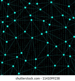 binary code matrix numbers wireframe sci fi dots connected with lines seamless repeatable pattern . science fiction background ,  poligonal grid mesh vector texture