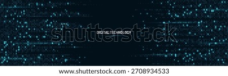 Binary code matrix on blue cyber background with abstract data streams and glowing lines. Technology concept with computer numbers in digital network pattern for futuristic programming visualization.