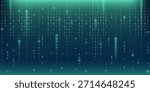 Binary code matrix on green cyber background with falling digital numbers and data streams. Technology concept displaying computer programming or information symbols in glowing turquoise gradient
