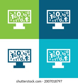 Binary Code Numbers On Monitor Screen Flat four color minimal icon set