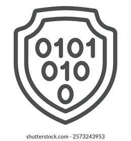 Binary code on emblem line icon, hacker attacks concept. Vector graphics. Code exploit protection shield sign on white background, outline style icon for mobile or web design