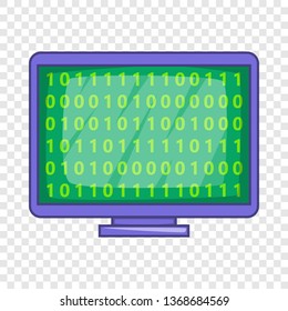 Binary code on screen icon in cartoon style isolated on background for any web design 