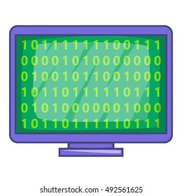 Binary code on screen icon in cartoon style isolated on white background vector illustration