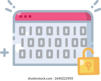 Binary code and padlock for encryption, privacy, and data security visuals. Ideal for digital safety and technology applications.