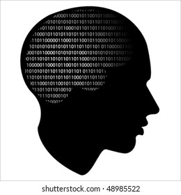 Binary code profile head. Isolated on white, vector