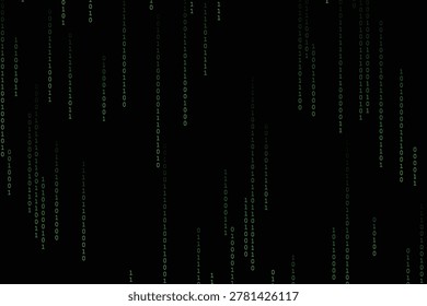 Binary Code Rain Background, Digital Matrix Data Stream Vector Illustration for Cyber Technology, Hacking, AI and Futuristic Concepts