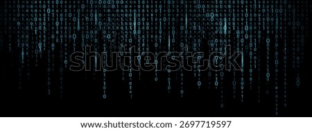 Binary code rain background with matrix style. Futuristic digital bg with flowing blue code numbers