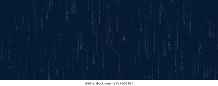 Binary Code Rain, Code Rain Digital, Matrix Rain Background. High Tech Abstract With Binary Code Rain And Matrix Background.