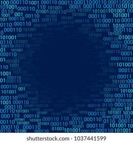 Binary code scattered radially. Vector graphics