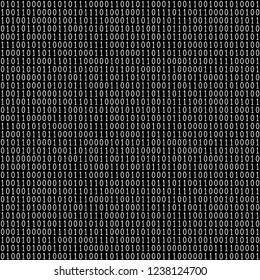 Binary code seamless pattern. Computer background with 1 and 0 numbers. Data and technology. Black and white vector illustration.