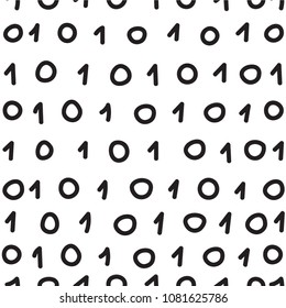 Binary code, seamless pattern, hand drawn hipster banner. - vector stock