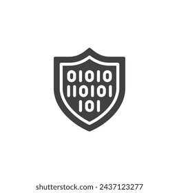 Binary code with shield vector icon. filled flat sign for mobile concept and web design. Cybersecurity Insurance glyph icon. Symbol, logo illustration. Vector graphics