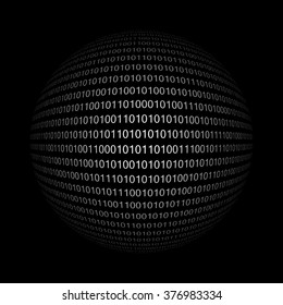 Binary code in sphere form on black background